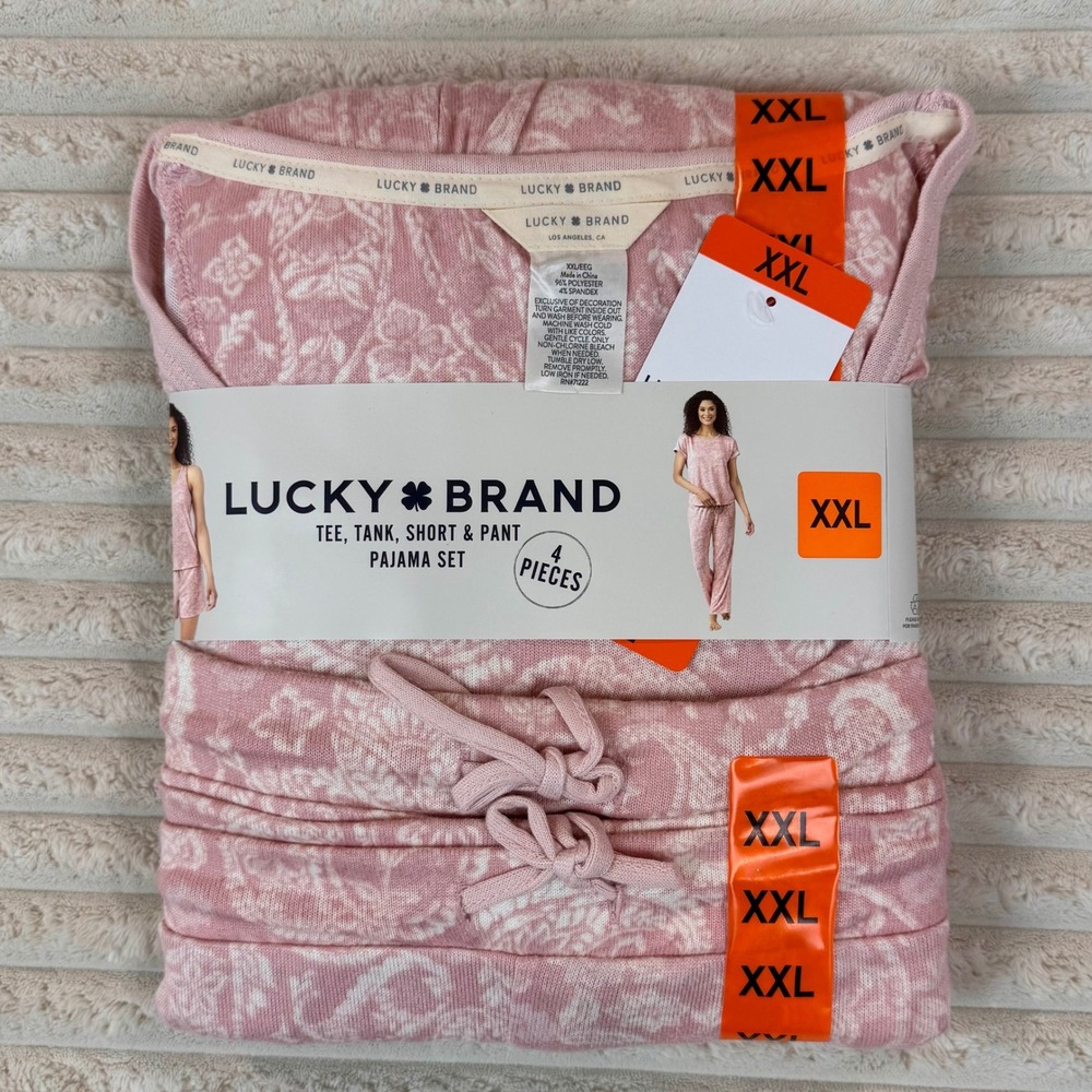 NWT Lucky Brand XXL Women's Pajama Set 4 Piece Tee Tank Shorts Pants‎ Sleepwear